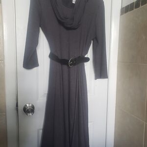 Elegant Bethany Gray Dress with Belt and scarf